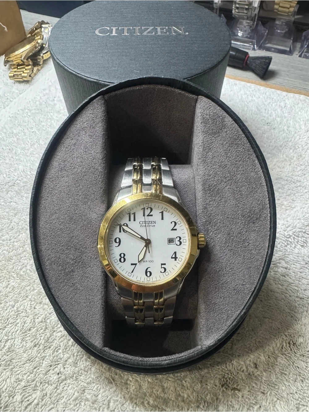 #183 Citizen Two-Tone Gold and Silver Men's Eco-Drive Watch with White Dial